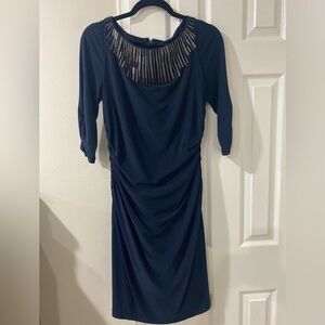Adrianna Papell Blue Ruched Embellished Sheath Dress